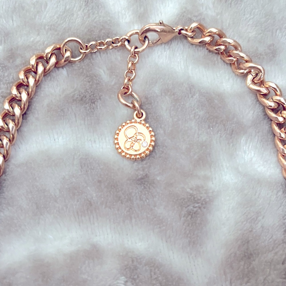 Jessica Simpson rose gold necklace w/ large crystal/rhinestones, plus earrings - Picture 3 of 4